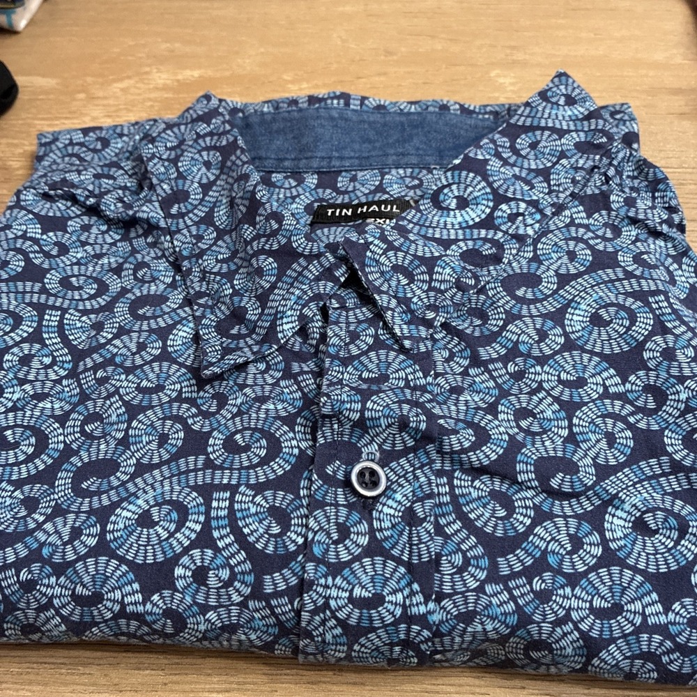 Tin Haul L/S Button Down Blue Swirl Shirt Men's Size 2XL Contrast Cuff Western